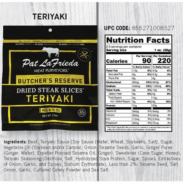 Pat LaFrieda Dried Beef Steak Slices, Teriyaki, Pack of 4, 2.5 oz. bags - PAT LAFRIEDA HOME DELIVERY